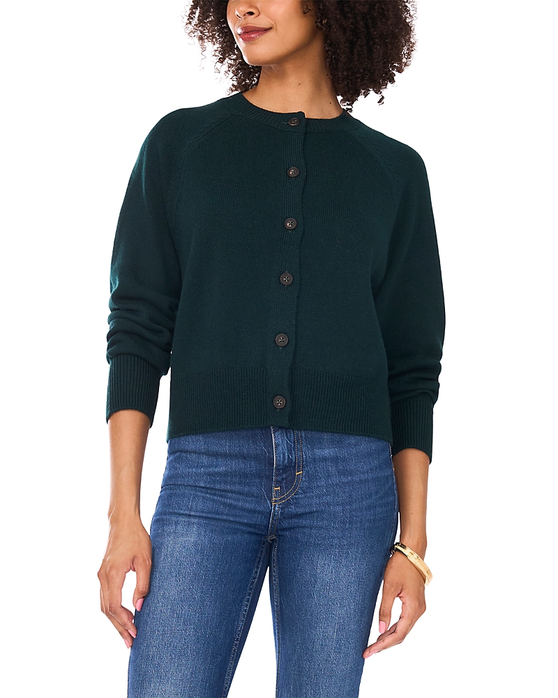 Vince Camuto Raglan Sleeve Crewneck Cardigan In Green