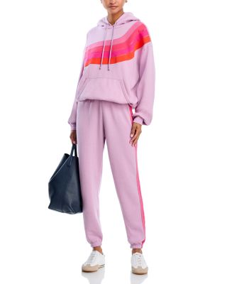Wave Pullover Hoodie and Rainbow-Stripe Sweatpants