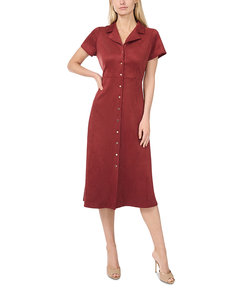 Vince Camuto Short Sleeve Faux Suede Midi Shirtdress In Brown