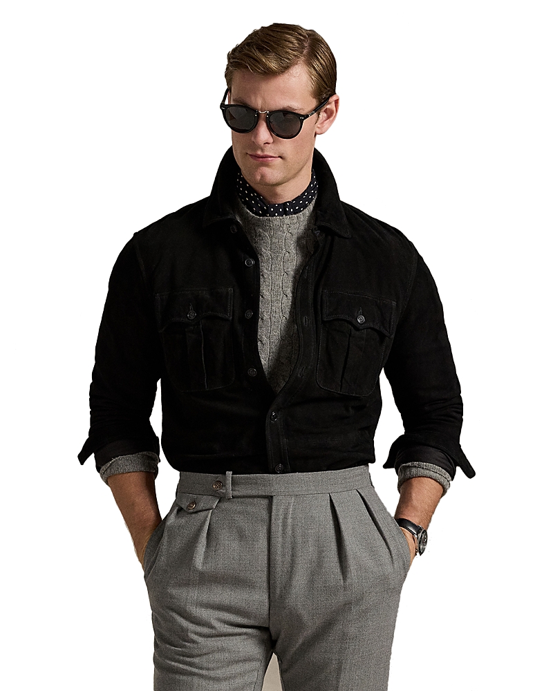 Polo Ralph Lauren Suede Utility Shirt Jacket In Black