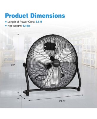 20" High Velocity Portable Pivoting Floor Fan with 3 Powerful Speeds