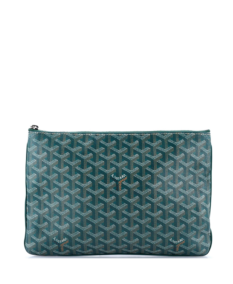 Pre-owned Pre-owned Goyard Goyard Mm Senat Zip Pouch Coated Canvas In Green