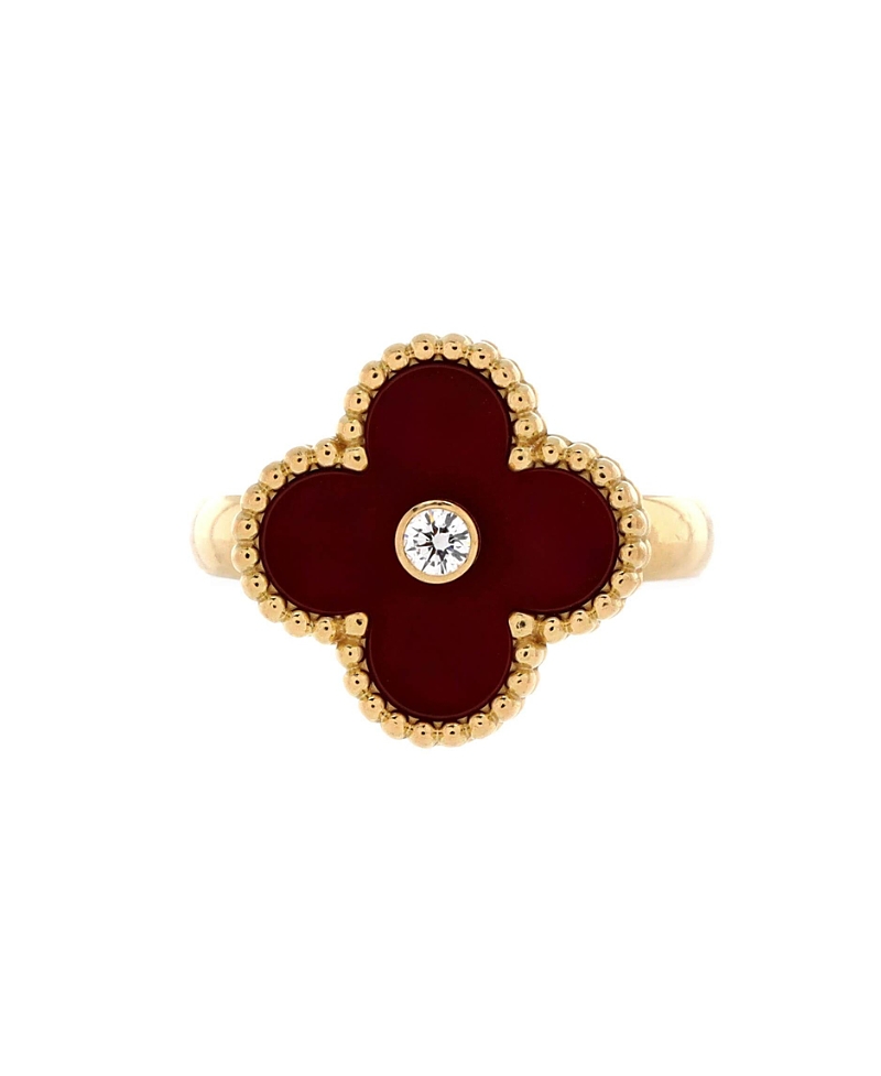Pre-owned Pre-owned Van Cleef & Arpels Van Cleef & Arpels Vintage Alhambra Ring 18k Gold With Carnelian And Diamond