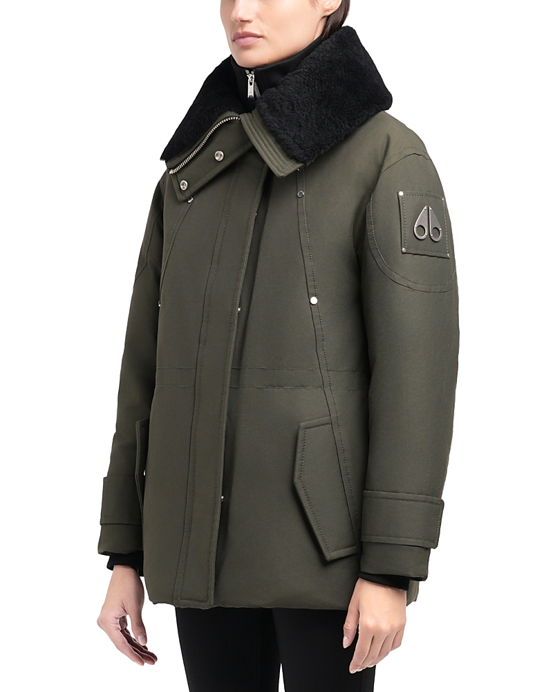 Moose Knuckles Aurora Shearling Trim Down Jacket In Green