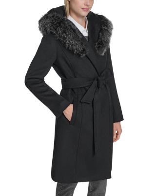 Single Breasted Faux Fur Hooded Coat