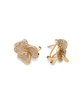 Diamond Flower Stud Earrings in 14K Yellow Gold, 1.05 tcw