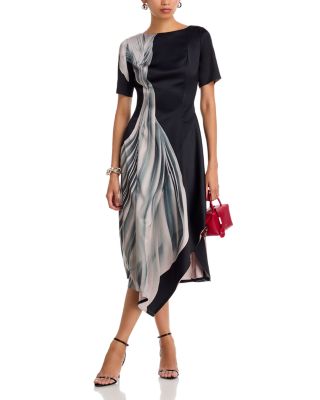 Dancing Pleat Print Short Sleeve Fit and Flare Dress