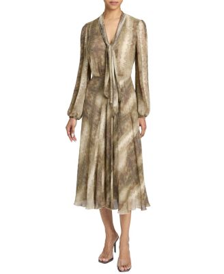 Jenn Printed Georgette Midi Dress with Drop Neck Tie