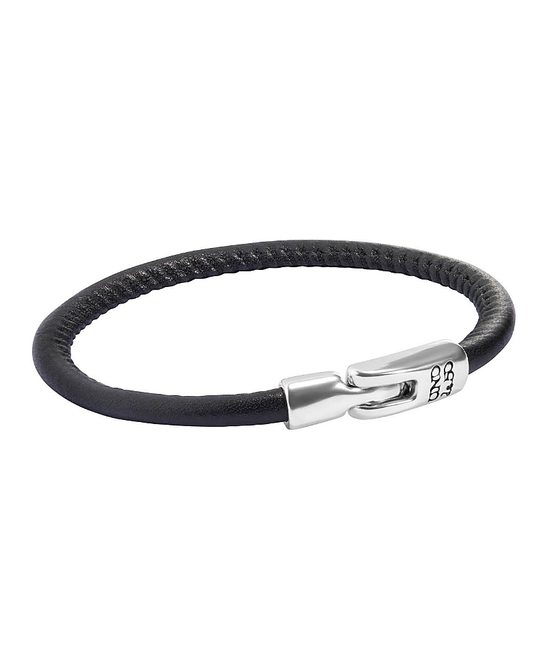 Unode50 Black Leather Sterling Silver-plated Bracelet In Black