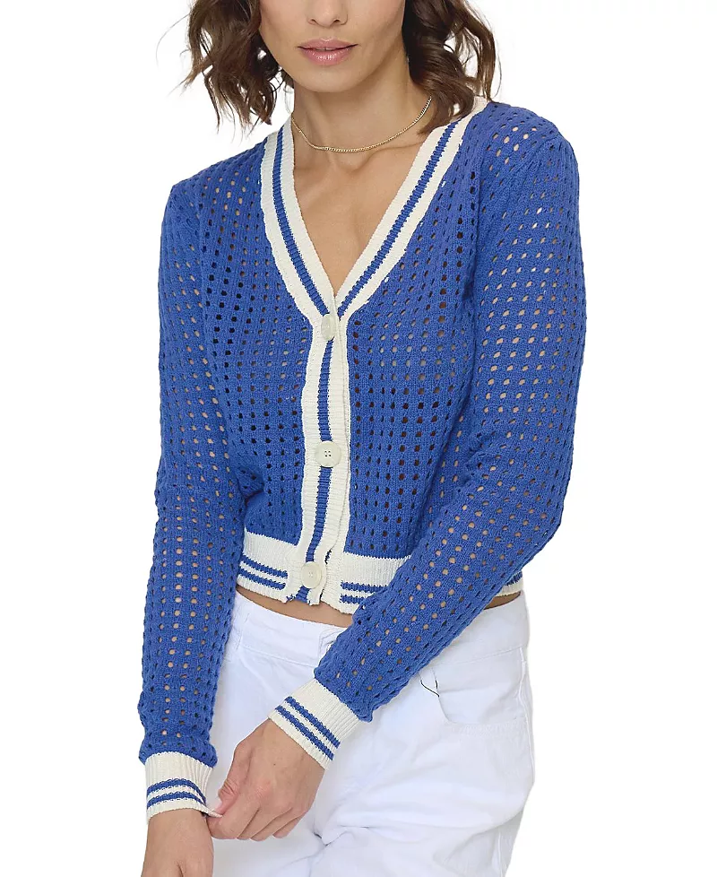 Central Park West Junie Varsity Mesh Stitch Cardigan