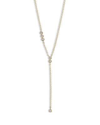 14K Yellow Gold Diamond Bezel Lariat Necklace, 18"