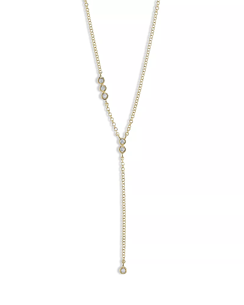 Moon & Meadow 14K Yellow Gold Diamond Bezel Lariat Necklace, 18
