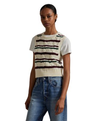 Striped Cable Wool Cashmere Sweater Vest