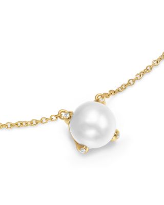 Cultured Freshwater Pearl Classics Necklace in 18K Yellow Gold with Diamonds, 6.5mm