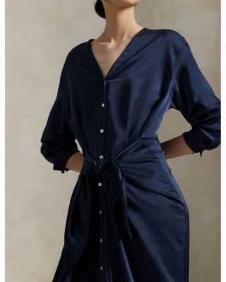 Satin Tie Front Wrap Shirtdress