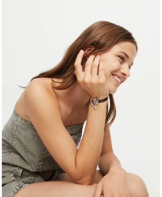  Black Crystal Heart Leather Bracelet