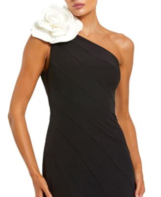 Crepe One Shoulder Mermaid With 3D Flower Gown