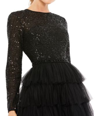 Sequined Layered Tulle A Line Cocktail Dress