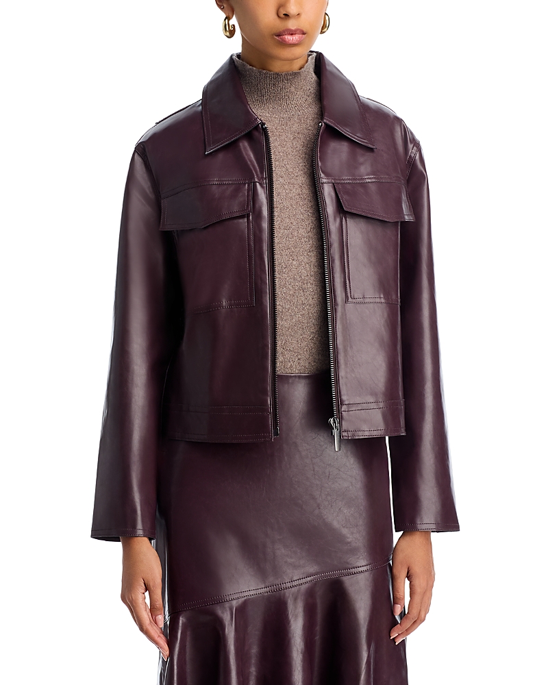 French Connection Kayleigh Faux Leather Bomber Jacket In Burgundy