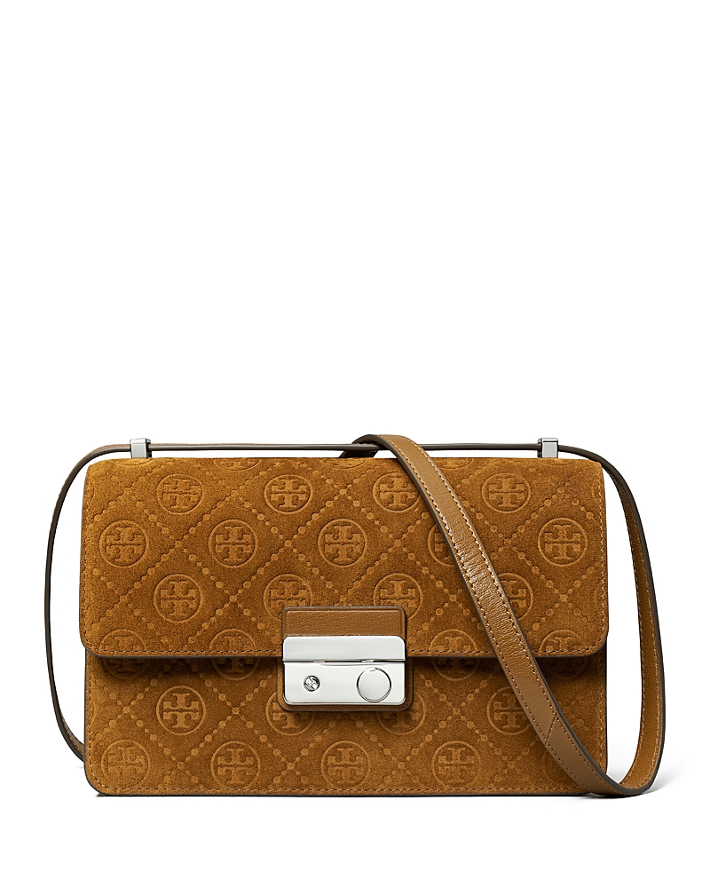 Tory Burch T Monogram Suede Shoulder Bag In Brown