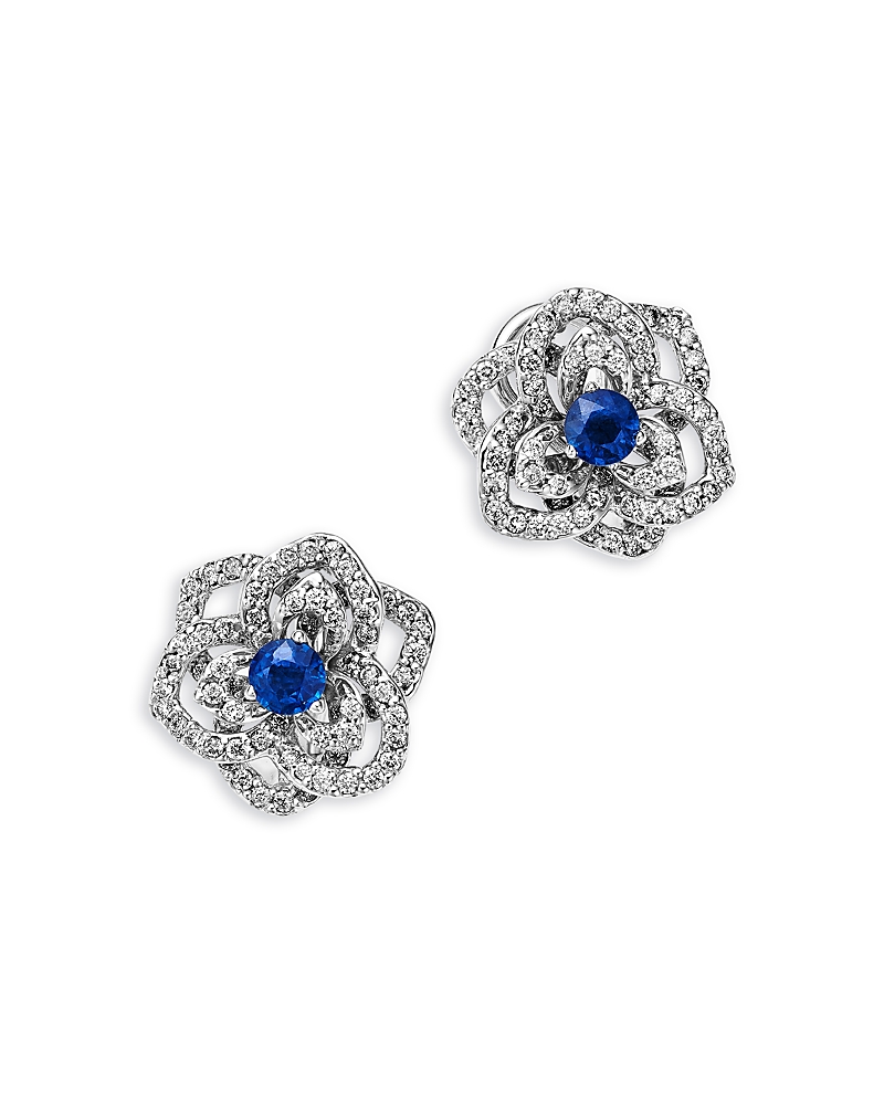 Bloomingdale's Fine Collection Sapphire & Diamond Flower Earrings In 14k White Gold In White