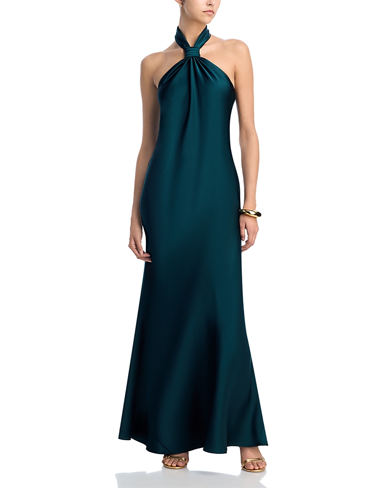 Aqua Knot Halter Gown - Exclusive In Green