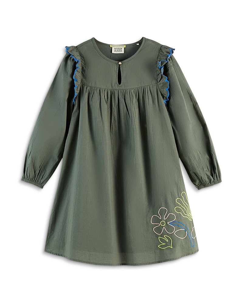 Scotch & Soda Girls' Seersucker Embroidered Dress - Little Kid, Big Kid In Green