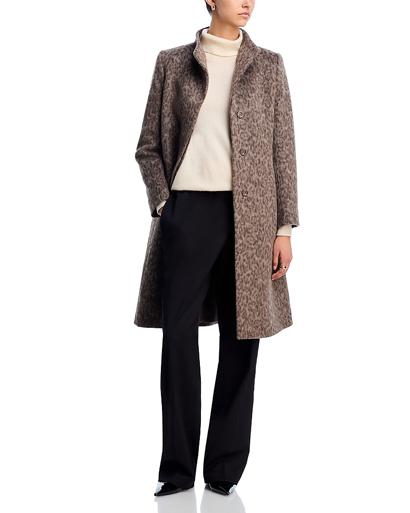 Cinzia Rocca Printed Stand Collar Long Coat In Brown