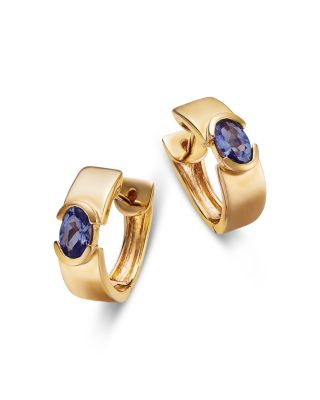 Tanzanite Huggie Hoop Earrings in 14K Yellow Gold
