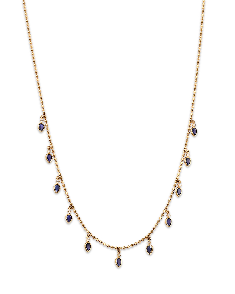 Bloomingdale's Fine Collection Blue Sapphire & Diamond Droplet Station Necklace in 14K Yellow Gold, 18