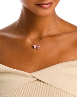 Pink Sapphire &amp; Diamond Butterfly Pendant Necklace in 14K Rose Gold, 16-18&amp;quot;