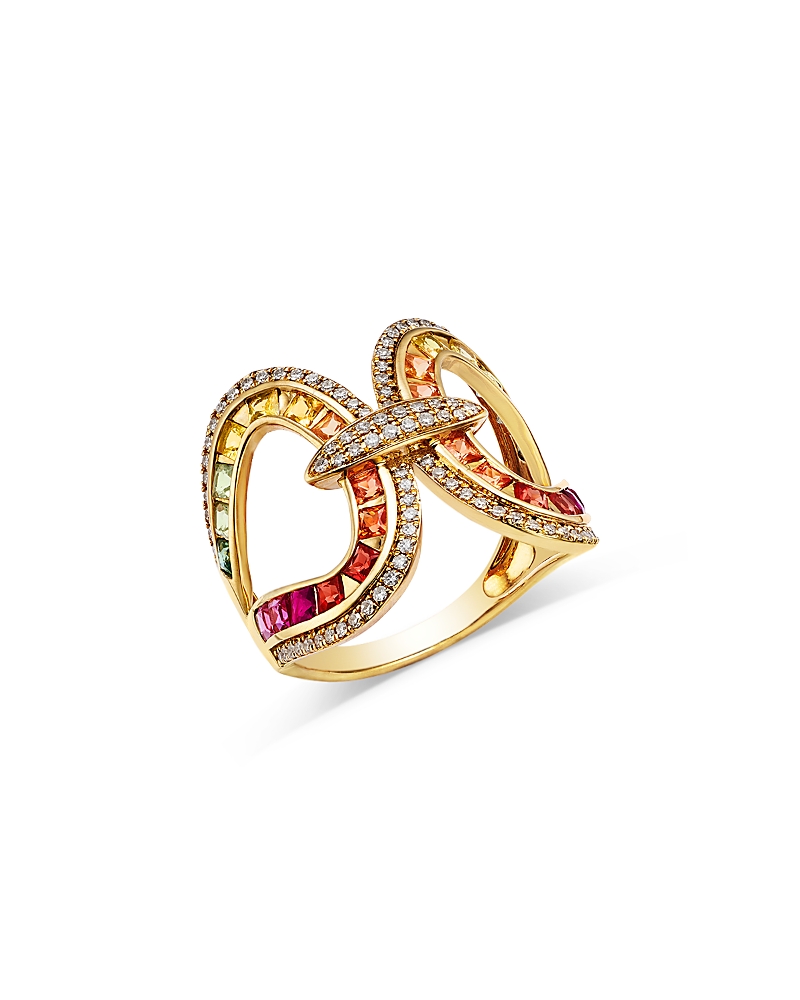 Bloomingdale's Fine Collection Rainbow Sapphire & Diamond Open Ring in 14K Yellow Gold