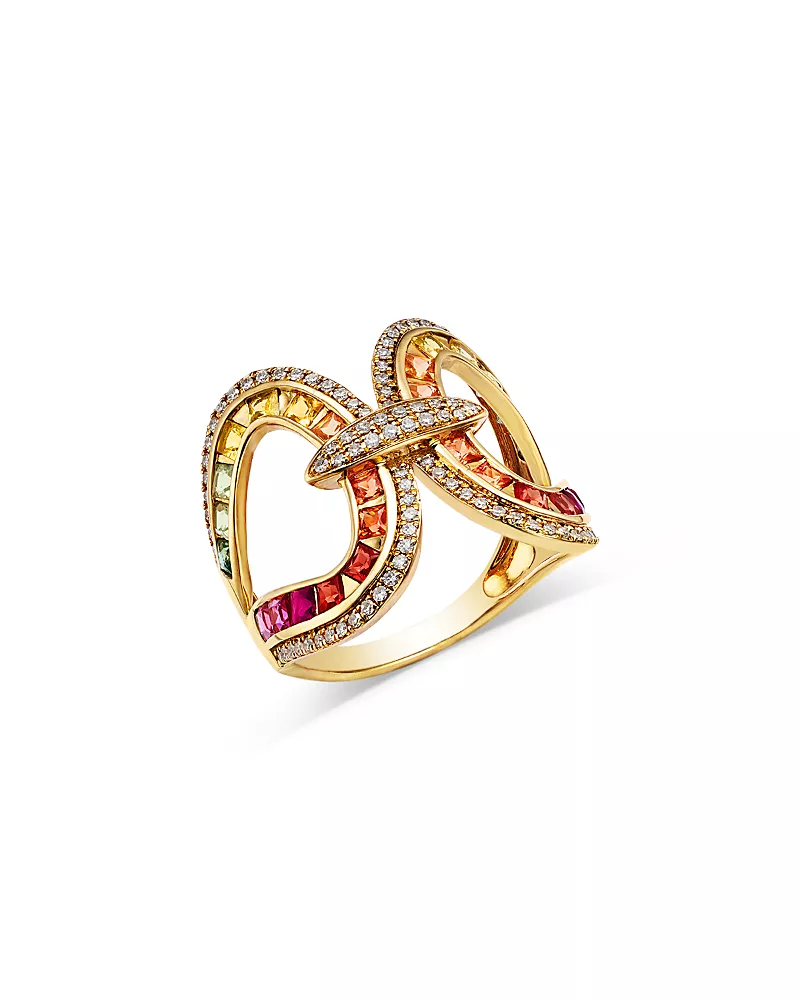 Bloomingdale's Fine Collection Rainbow Sapphire & Diamond Open Ring in 14K Yellow Gold