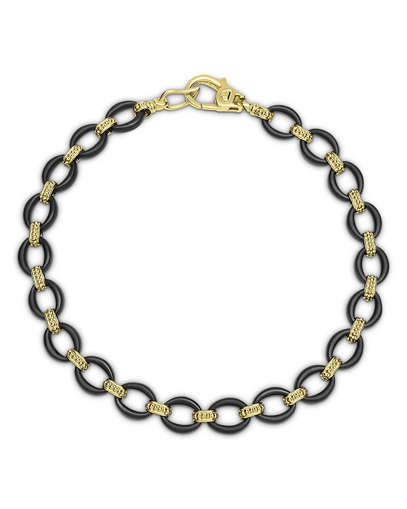 Lagos 18k Yellow Gold Matte Black Ceramic Oval Link Bracelet In Multi