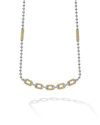 18K Yellow Gold & Sterling Silver Caviar Lux Diamond Chain Link Collar Necklace, 16-18" - Exclusive 