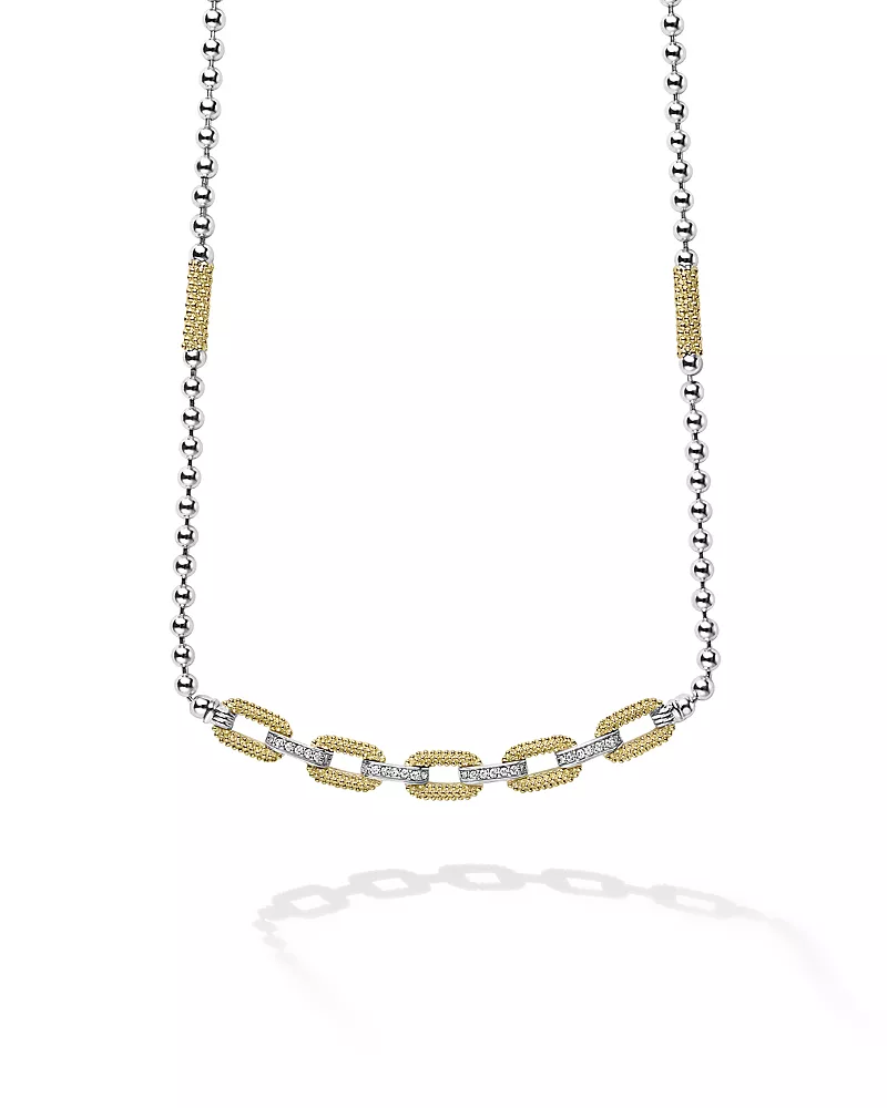 Lagos 18K Yellow Gold & Sterling Silver Caviar Lux Diamond Chain Link Collar Necklace, 16-18 - Exclusive