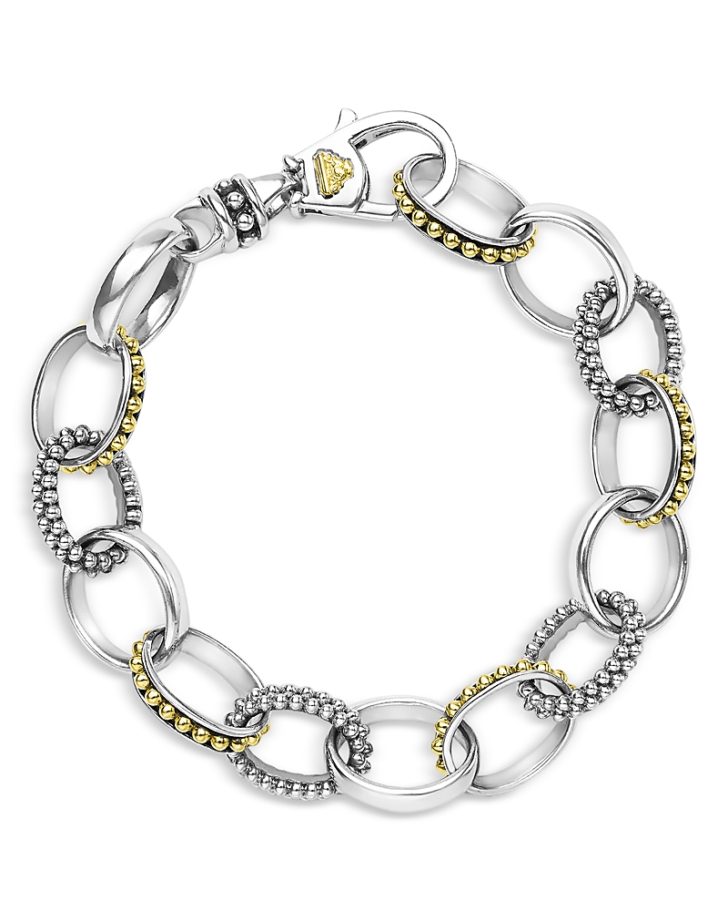 Lagos 18k Yellow Gold & Sterling Silver Signature Caviar Bead Link Bracelet In Silver