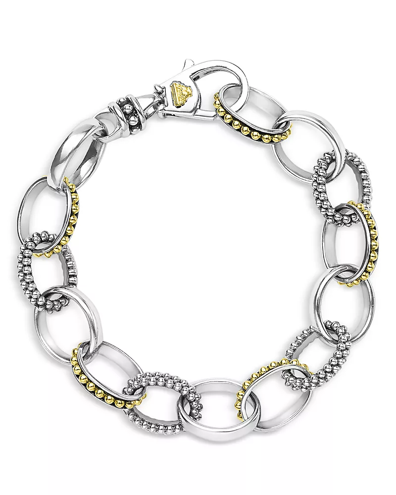 Lagos 18K Yellow Gold & Sterling Silver Signature Caviar Bead Link Bracelet