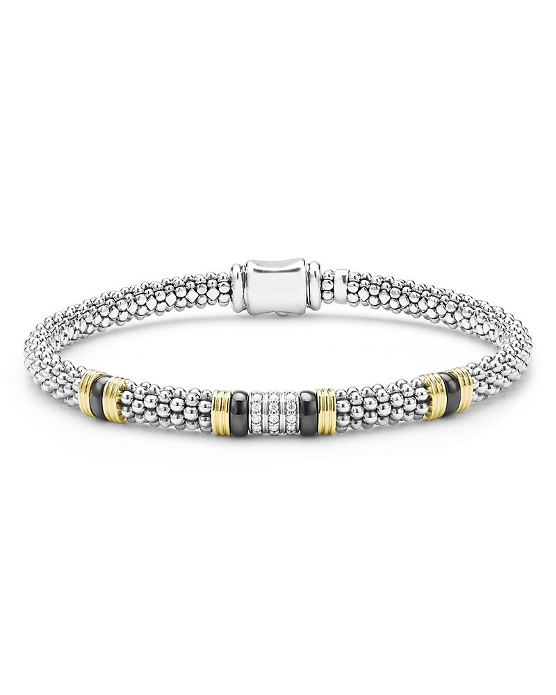 Lagos Two-tone Black Ceramic Station Diamond Bracelet In Metallic
