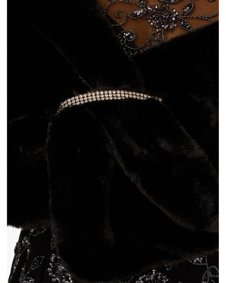 Faux Fur Shawl with Crystal Trim