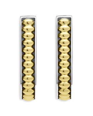 18K Yellow Gold & Sterling Silver Signature Caviar Diamond Oval Hoop Earrings