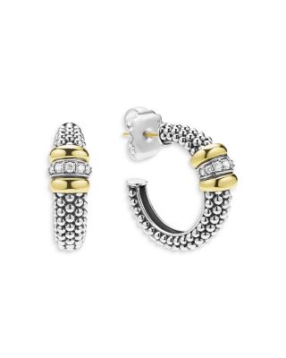 18K Yellow Gold & Sterling Silver Signature Caviar Diamond Beaded Hoop Earrings