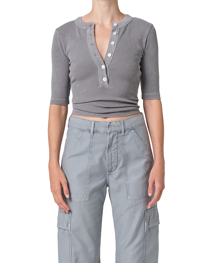 Citizen Of Humanity Citizens Of Humanity Nali Short Sleeve Henley Top In Gray
