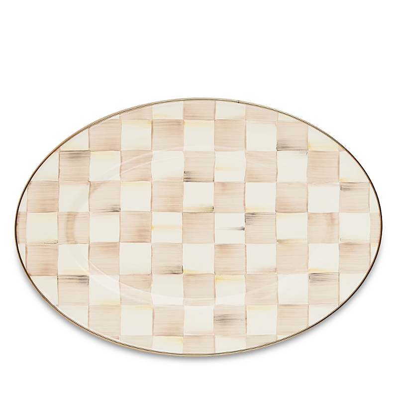 Mackenzie-childs Mocha Check Small Oval Platter In Neutral