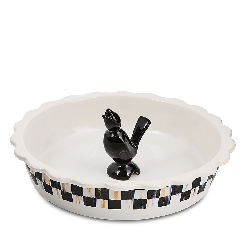 Mackenzie-childs Courtly Check Everyday Pie Plate With Pie Bird In White