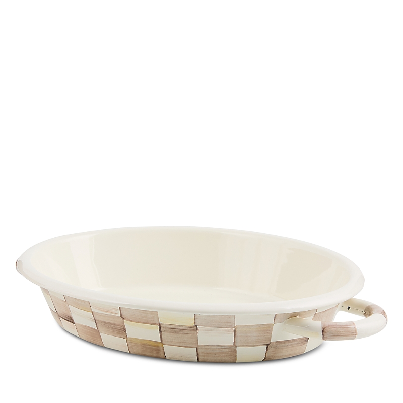 Mackenzie-childs Mocha Check Medium Oval Gratin Dish In Neutral