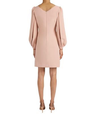  ARANA Shift Dress with Pleated Bishop Sleeves in Stretch Crepe
