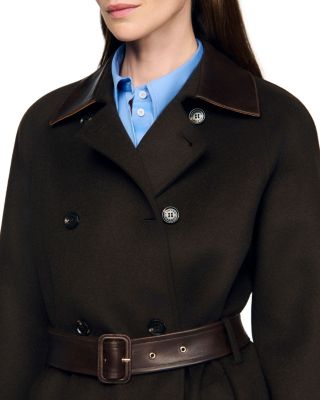 Long Wool and Leather Coat