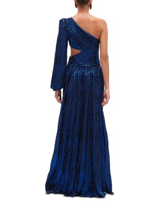 Metallic Pliss&eacute; One Shoulder Gown