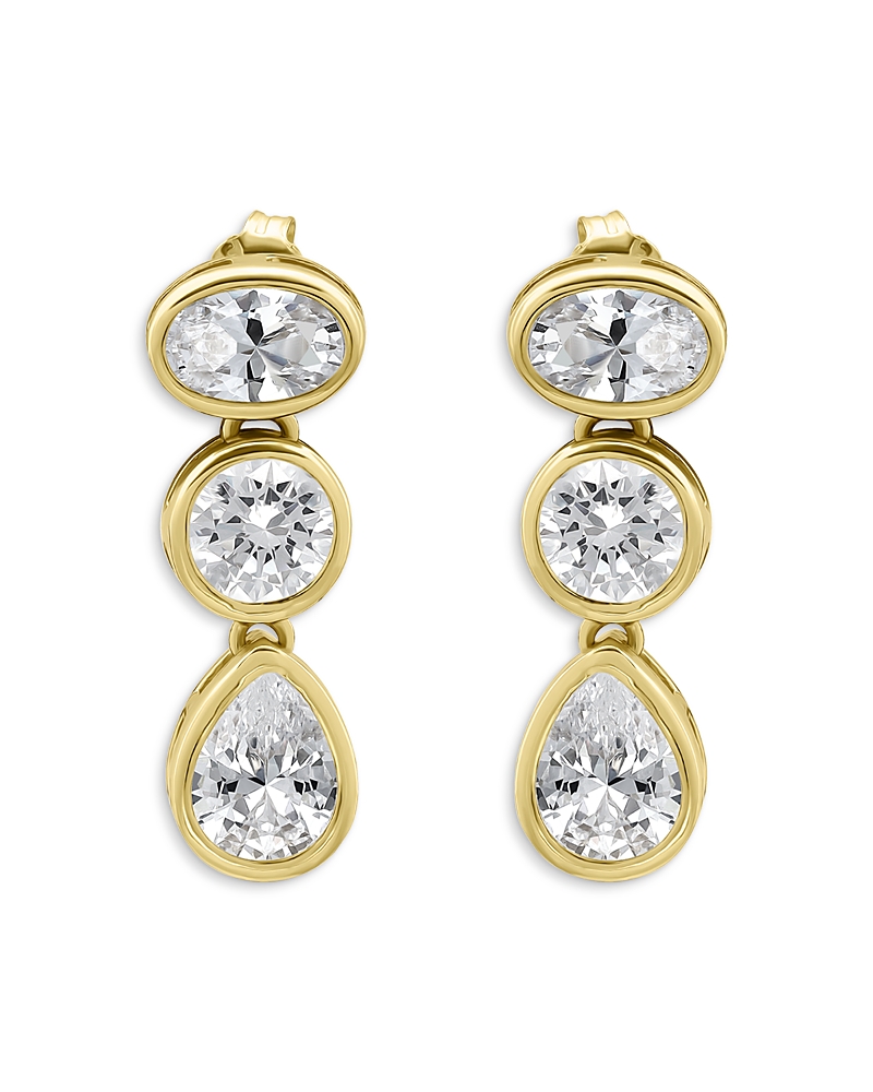 Aqua Bezel Set Cubic Zirconia Drop Earrings - Exclusive In Gold